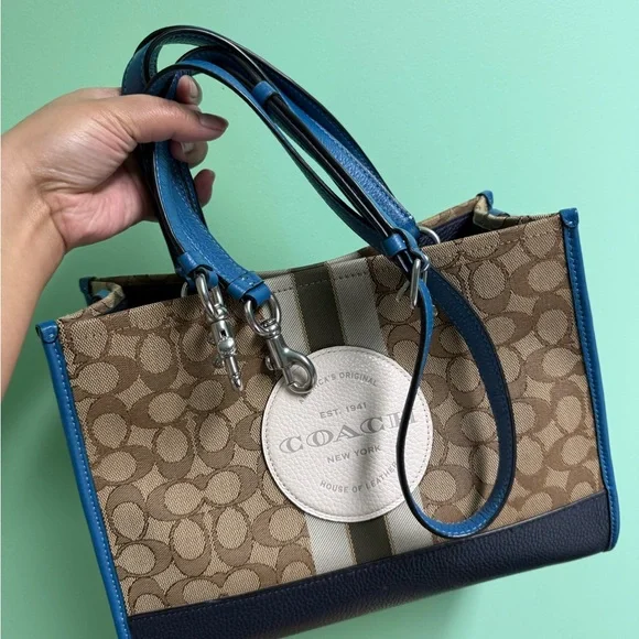 Coach Brown and Blue Canvas Tote - Picture 5 of 5